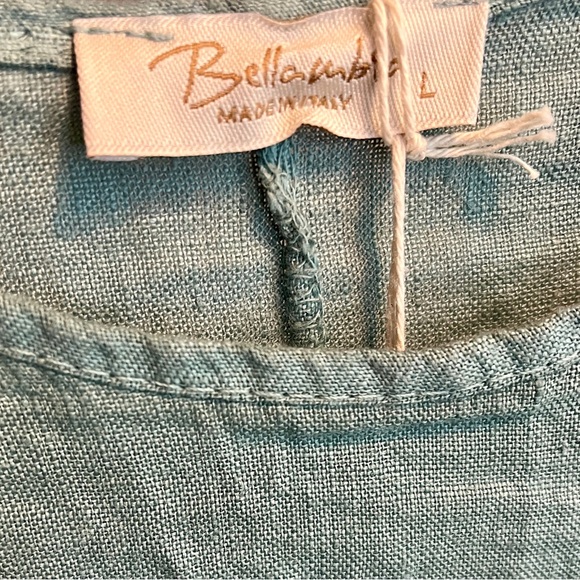 New Bellambra Sequin Trim Light Teal Linen Dolman Sleeve Top size large - Picture 7 of 7